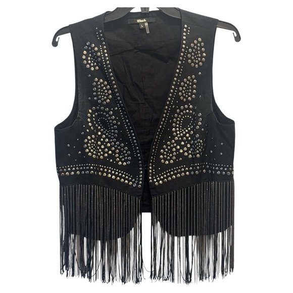 Black Other - Black Western Fringe Vest with Silver Accents